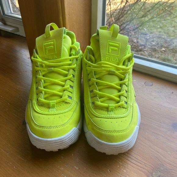 Fila Disruptor II neon yellow sneakers trendy rare size 9 shoes excellent - Picture 4 of 4